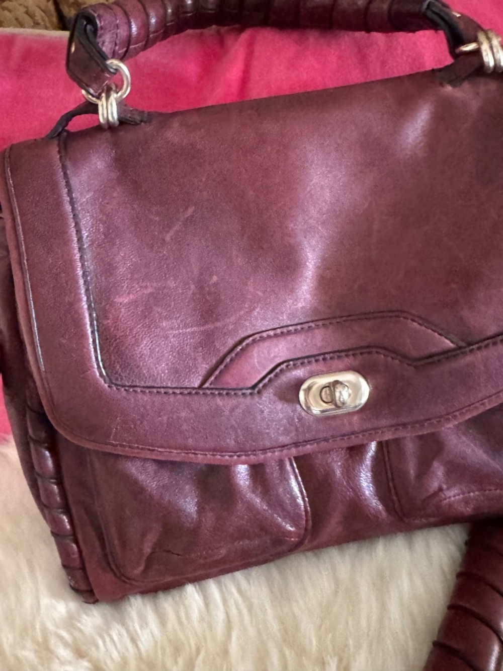 Cynthia Rowley Burgundy Distressed Messenger Flap Bag Top Handle Crossbody purse - Picture 8 of 15